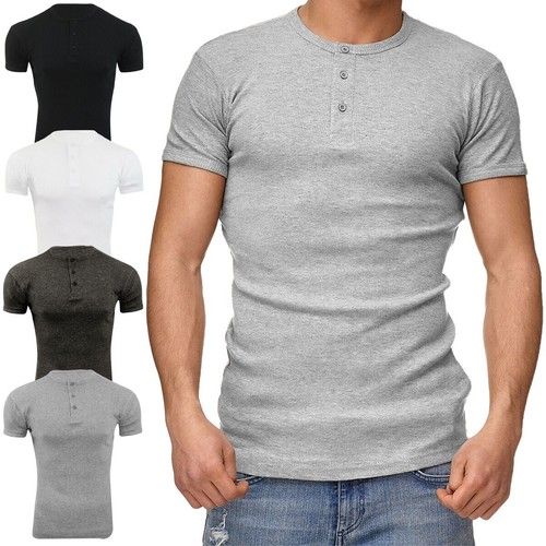 Herren henley shirt - t-shirt, kurzarm
